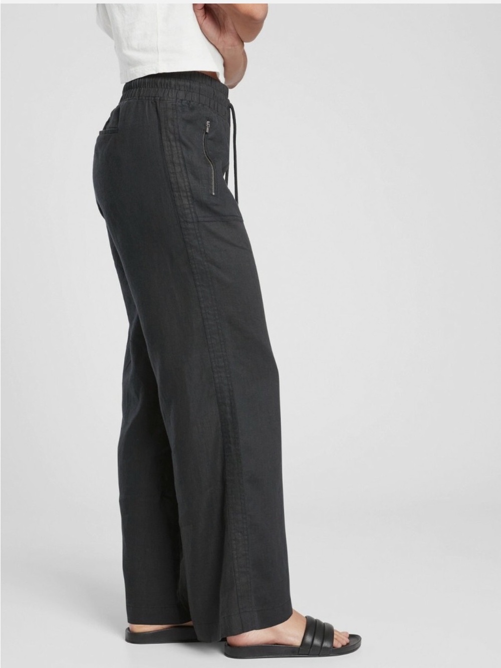 100% Linen Athleta  Cabo High Rise Wide Leg black /charcoal Pants SZ 2